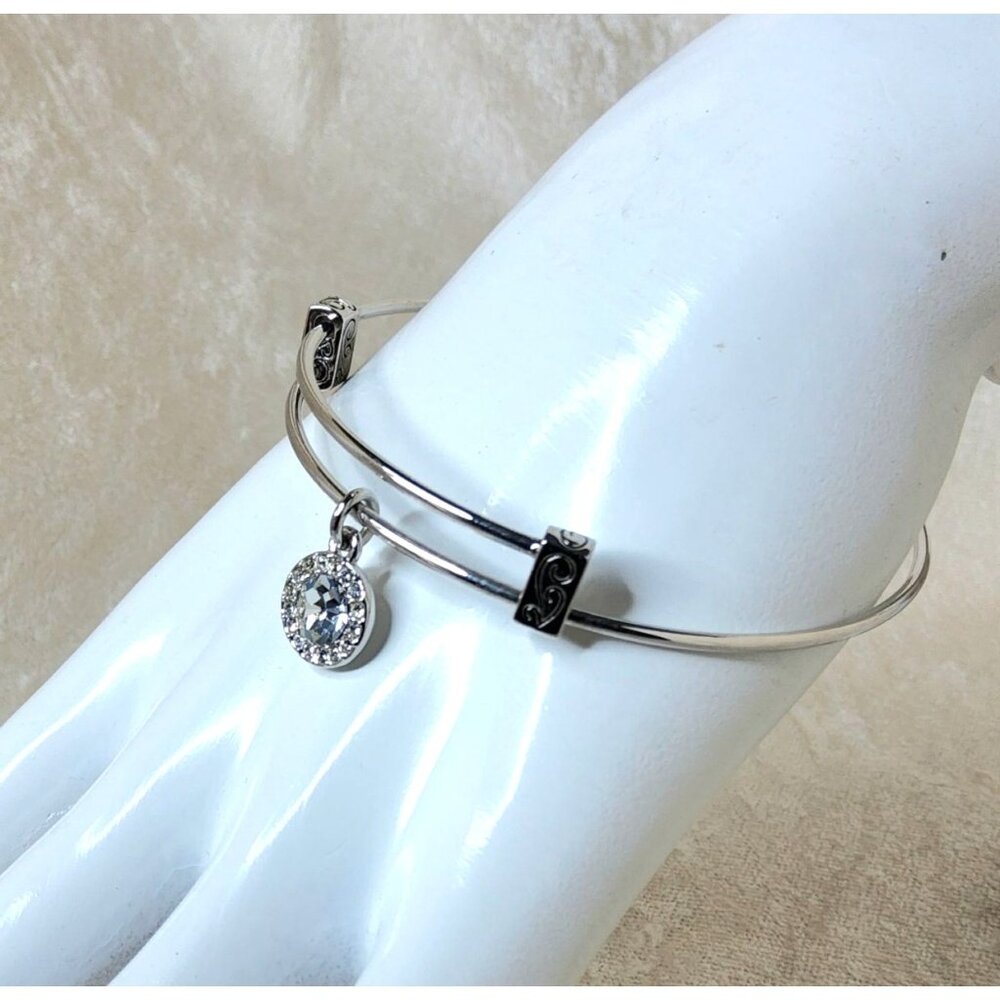 Halle Joy Silver Tone Clear Crystal Incircled By Clear Chrystals Bangle Bracelet